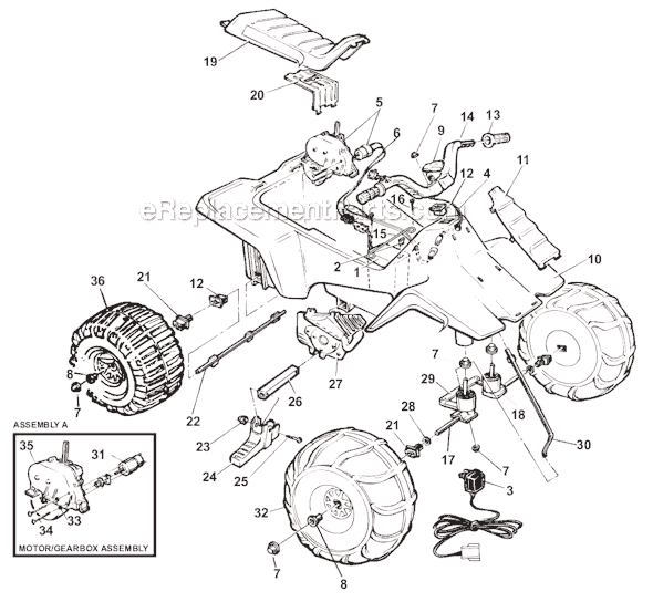 Page A Diagram and Parts List for 76089-9993  Power Wheels Ride-On ATVs